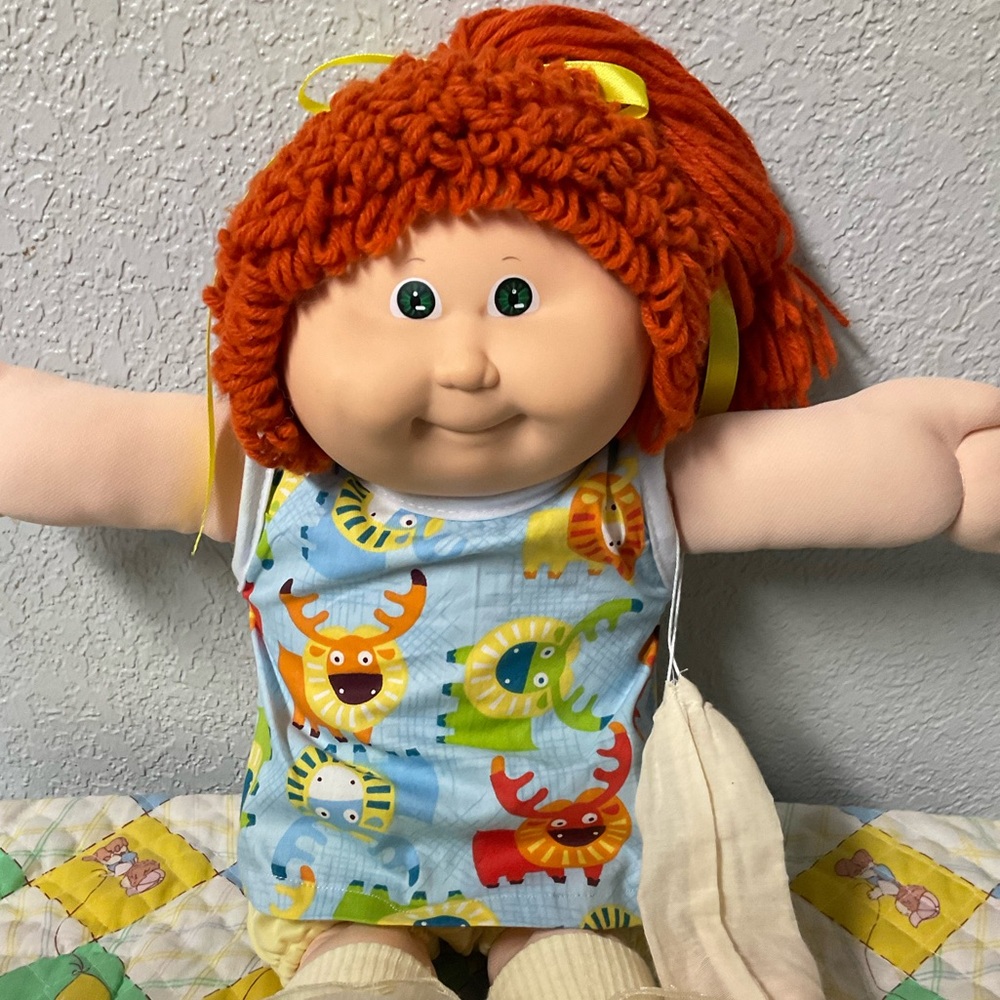 RARE VTG Cabbage Patch Kid Girl Red Poodle Pony Green Eyes Head Mold #15 1987